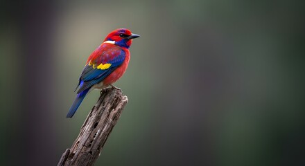 Colorful exotic bird sitting on a tree limb, detailed feathers visible