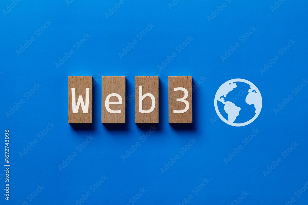 Poster there is wood block with the word web3. it is as an eye-catching image.