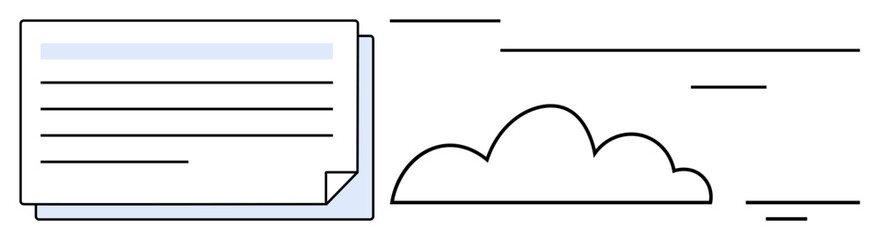 Obraz premium Document icons paired with a cloud and fast motion streaks representing data transfer, cloud storage, efficiency, digital transformation, business solutions, communication, and technology. Ideal