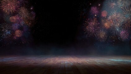 Fireworks display over a wooden floor (1)