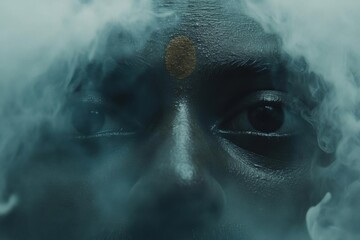Look Into Soul, with Mystical Smoke and Spiritual Contemplation, Meditation