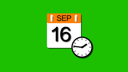 September 2025 year 16 date calendar illustration, on a white background.	