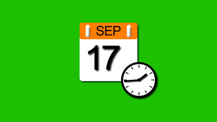 September 2025 year 17 date calendar illustration, on a white background.	