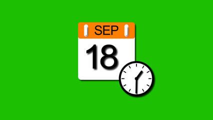 September 2025 year 18 date calendar illustration, on a white background.	