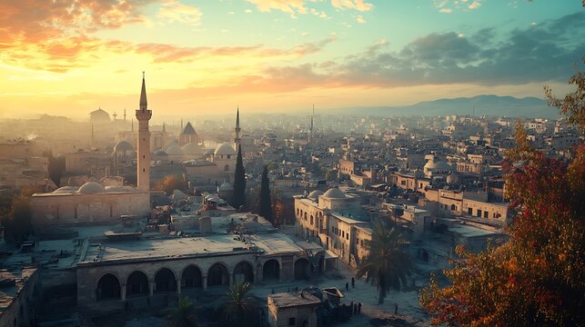 Majestic skyline of damascus syria capital high resolution picture