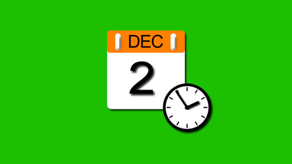 December 2 date 2025 illustration . calendar animation on a black background. and stunning 4k illustration .	