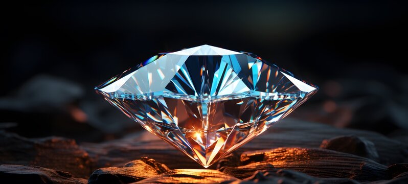 The black background contrasts sharply with the bright blue diamonds light emitted by orange leaf ,generative AI