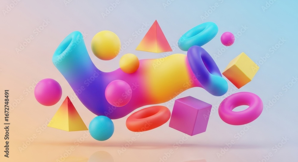 Fototapete vibrant 3d abstract shapes with smooth gradient flow create dynamic modern design elements