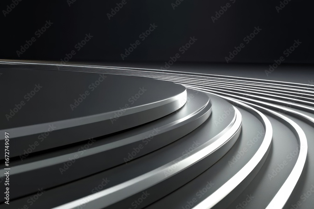 Poster rhythmic layers of light, abstract design with modern metallic layers and shadows