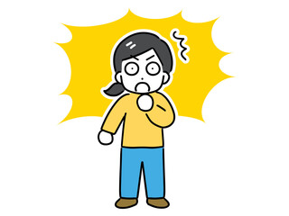 びっくりした顔の私服の若い女性(全身・正面)	