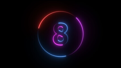 A dynamic circular illustration, and glowing neon number 8 illustration . on a black background. and creating a stunning illustration 4k illustration