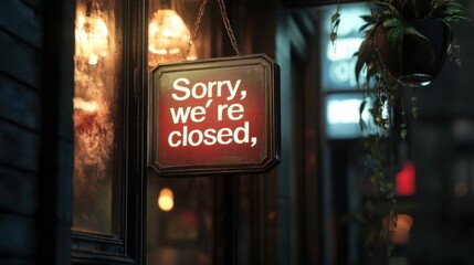 Sign Indicates Store is Closed Due to End of Business Hours Concept Theme