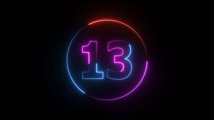 Obraz premium A dynamic circular illustration, and glowing neon number 13 illustration . on a black background. and creating a stunning illustration 4k illustration