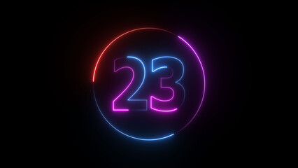 A dynamic circular illustration, and glowing neon number 23 illustration . on a black background. and creating a stunning illustration 4k illustration
