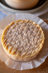 French soft Camembert cheese, original Camembert de Normandie made from raw unpasteurised cow milk