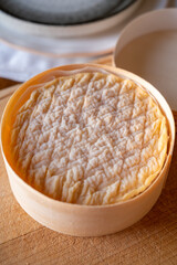 French soft Camembert cheese, original Camembert de Normandie made from raw unpasteurised cow milk