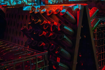 Aging and riddling of wine in champagne bottles in caves, traditional method of production of...
