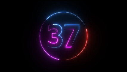 A dynamic circular illustration, and glowing neon number 37 illustration . on a black background. and creating a stunning illustration 4k illustration