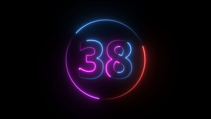 A dynamic circular illustration, and glowing neon number 38 illustration . on a black background. and creating a stunning illustration 4k illustration