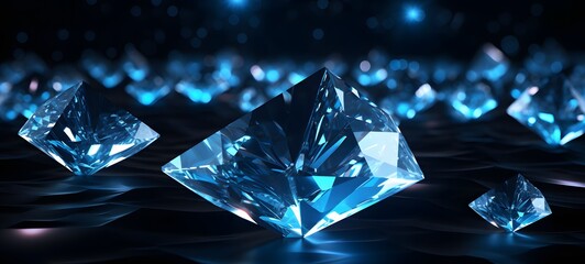 The black background contrasts sharply with the bright blue diamonds light emitted by star, generative ai