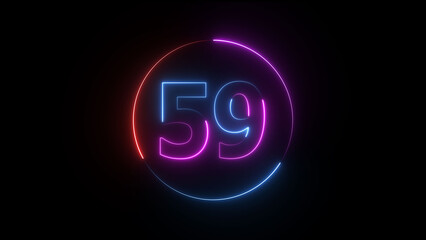 A dynamic circular illustration, and glowing neon number 59 illustration . on a black background. and creating a stunning illustration 4k illustration
