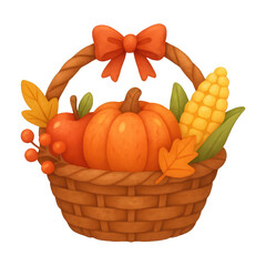 PNG Autumn harvest basket illustration.