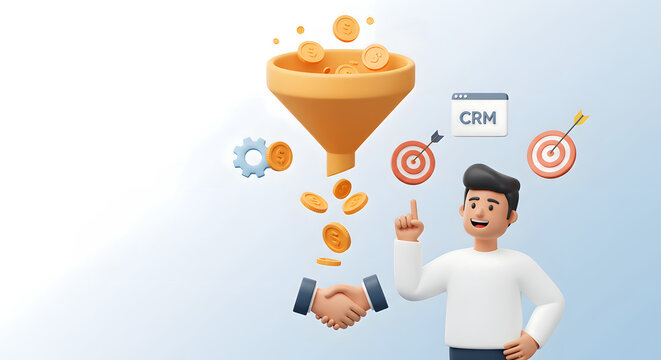3d illustration of CRM concept with funil