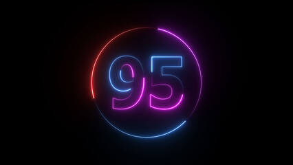 A dynamic circular illustration, and glowing neon number 95 illustration . on a black background. and creating a stunning illustration 4k illustration