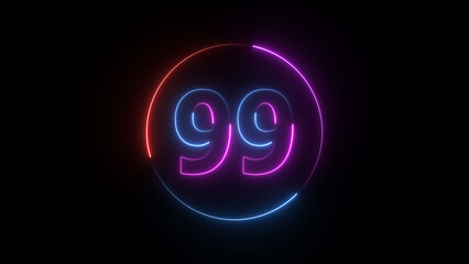 A dynamic circular illustration, and glowing neon number 99 illustration . on a black background. and creating a stunning illustration 4k illustration