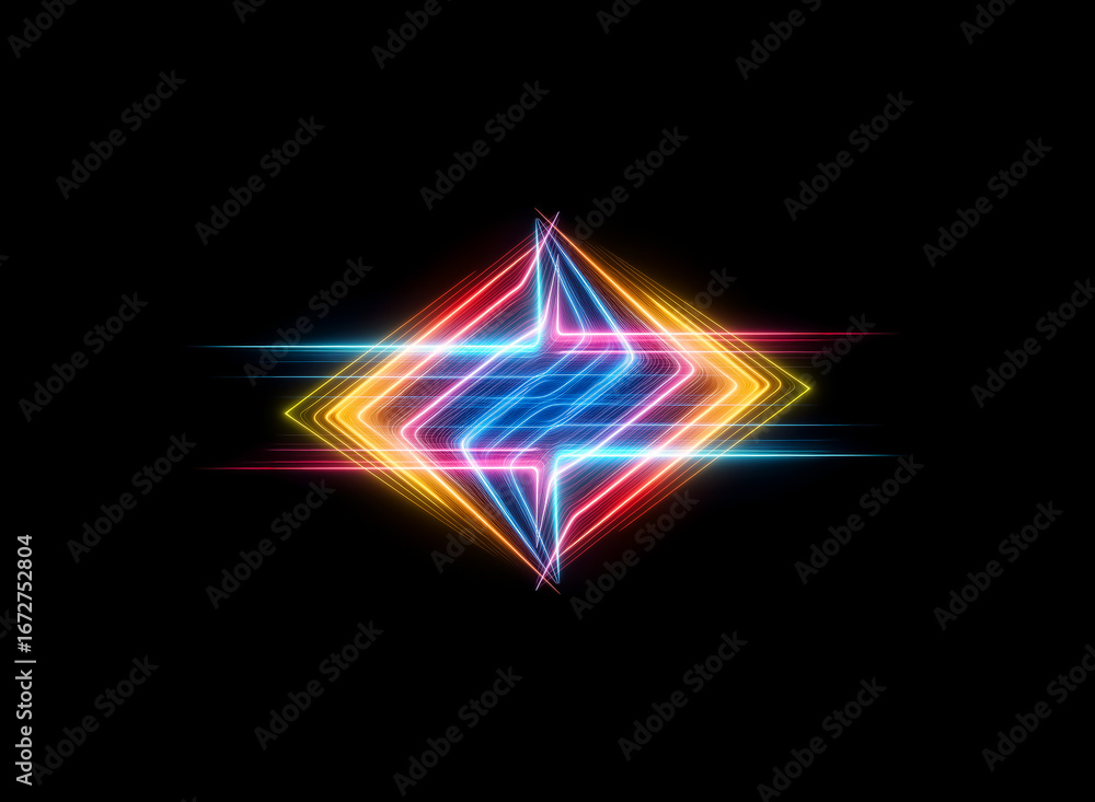 Poster a vibrant, multicolored arrow streaks across a black background, its neon glow creating a sense of m