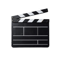 Fototapeta premium Black Film Clapperboard with Open Flap Striped Design Blank Slate Filmmaking