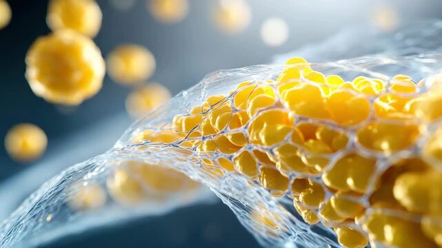 Detailed 3D rendering of fat cells in human tissue