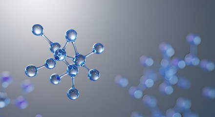Abstract molecules floating in a gray background, representing scientific research