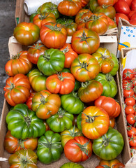 Vegetables and fruits on daily food market in old part of Palermo, local production, farming on Sicily, Italy