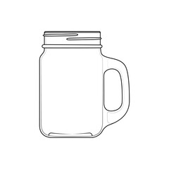 Mason jar mug outline with handle. Simple line drawing, perfect for kitchen designs, beverage labels, DIY crafts, coloring pages, and vector templates.