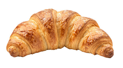 Close up shot of a golden brown croissant with flaky layers on a black background in studio lighting