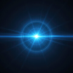 Obraz premium Realistic blue glowing lens flare light effect on black background