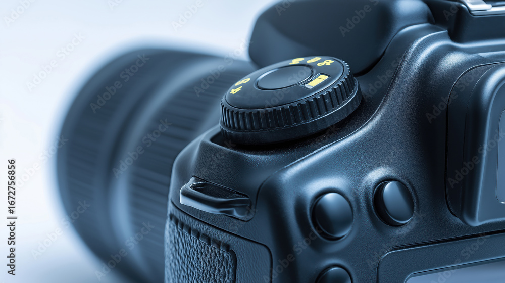 Poster close-up view of a dslr camera dial showcasing photography settings and options