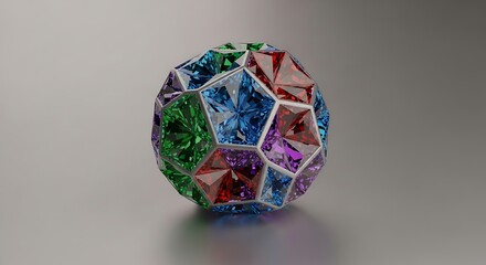 Multicolor gemstone sphere, digitally crafted faceted crystal orb with shine