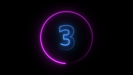 Dynamic circular and glowing neon number 3 illustration . on a black background. and creating a stunning 4k illustration .	
