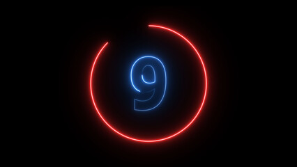 Dynamic circular and glowing neon number 9 illustration . on a black background. and creating a stunning 4k illustration .	