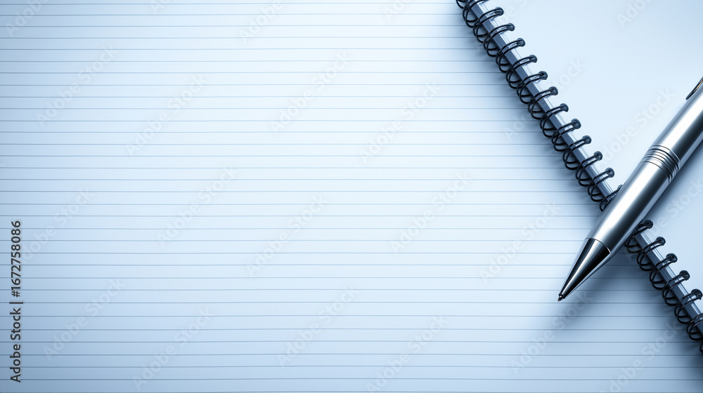 Poster blank notepad and pen placed ready for writing ideas and notes for future projects