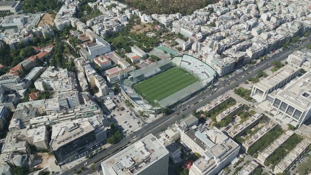 Athens Aerial Sunny View of Panathinaikos FC Home Stadium