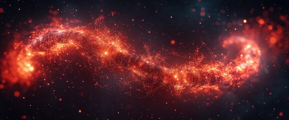 Obraz premium Fiery cosmic river swirls through dark space, glowing embers and dust