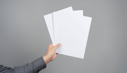 Hand Holding Blank Papers Mockup for Presentation or Documents