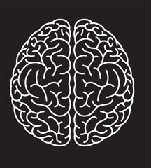 top-down line drawing of the human brain showing its two distinct cerebral hemispheres