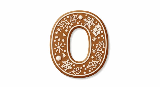 Alphabet letters in the christmas theme christmas vector gingerbread christmas cookie number zero decorated with snowflakes and holly leaves festive holiday treat design