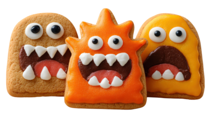 Toothed monsters of cookies close-up for Halloween isolated on a white background