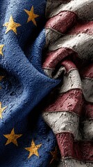 Combination of European and American flags showcasing unity through textured fabric representation