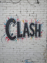 Obraz premium Word clash painted on white brick wall